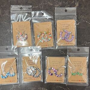 Lot of Colorful Handmade Sterling Silver Hoop Earrings